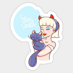 Stay Weird Witch Girl with a Cat Sticker